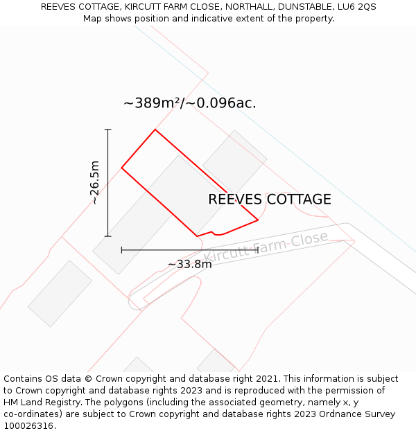 REEVES COTTAGE, KIRCUTT FARM CLOSE, NORTHALL, DUNSTABLE, LU6 2QS: Plot and title map