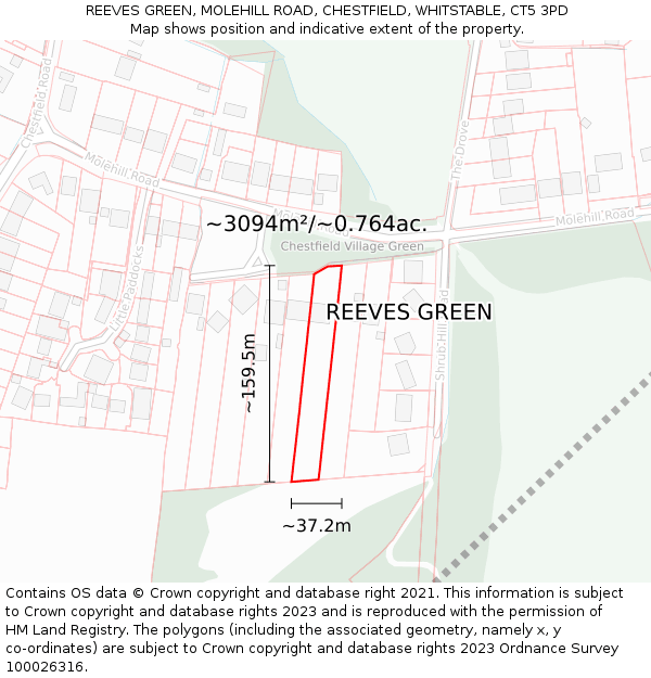 REEVES GREEN, MOLEHILL ROAD, CHESTFIELD, WHITSTABLE, CT5 3PD: Plot and title map