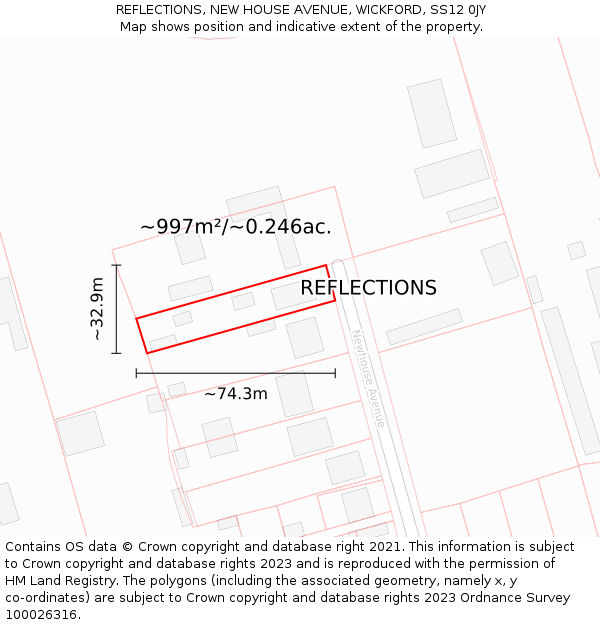 REFLECTIONS, NEW HOUSE AVENUE, WICKFORD, SS12 0JY: Plot and title map