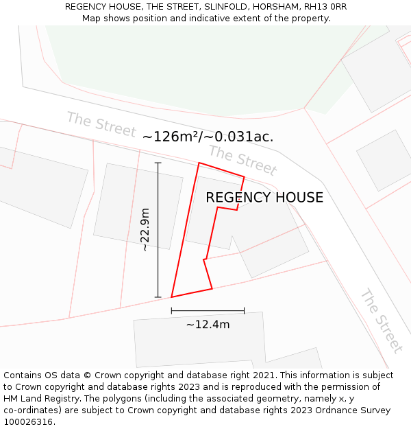 REGENCY HOUSE, THE STREET, SLINFOLD, HORSHAM, RH13 0RR: Plot and title map