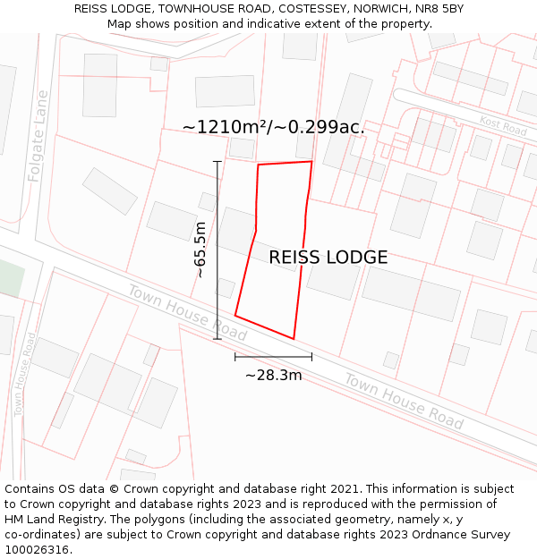 REISS LODGE, TOWNHOUSE ROAD, COSTESSEY, NORWICH, NR8 5BY: Plot and title map
