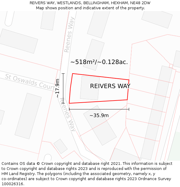 REIVERS WAY, WESTLANDS, BELLINGHAM, HEXHAM, NE48 2DW: Plot and title map