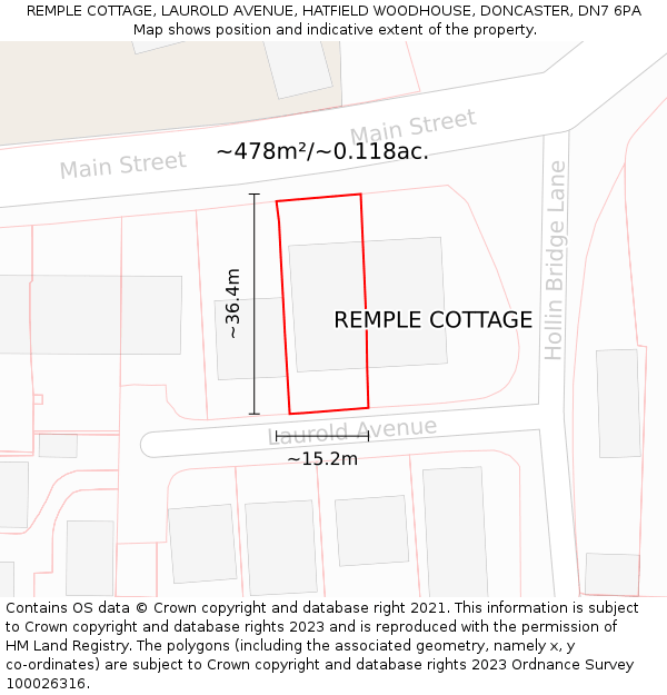 REMPLE COTTAGE, LAUROLD AVENUE, HATFIELD WOODHOUSE, DONCASTER, DN7 6PA: Plot and title map