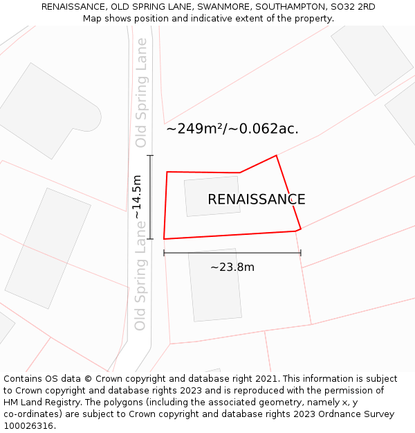 RENAISSANCE, OLD SPRING LANE, SWANMORE, SOUTHAMPTON, SO32 2RD: Plot and title map
