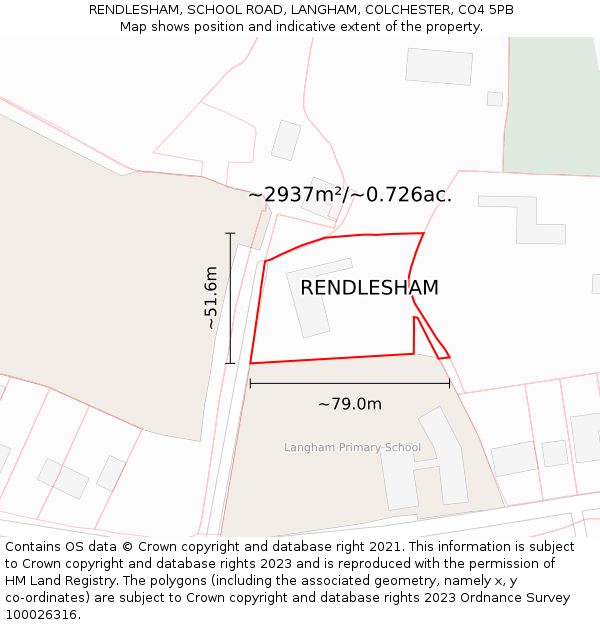 RENDLESHAM, SCHOOL ROAD, LANGHAM, COLCHESTER, CO4 5PB: Plot and title map