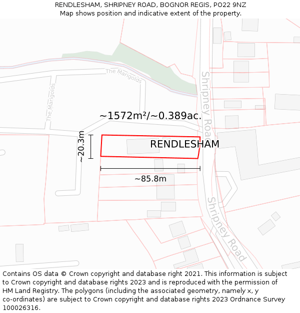RENDLESHAM, SHRIPNEY ROAD, BOGNOR REGIS, PO22 9NZ: Plot and title map