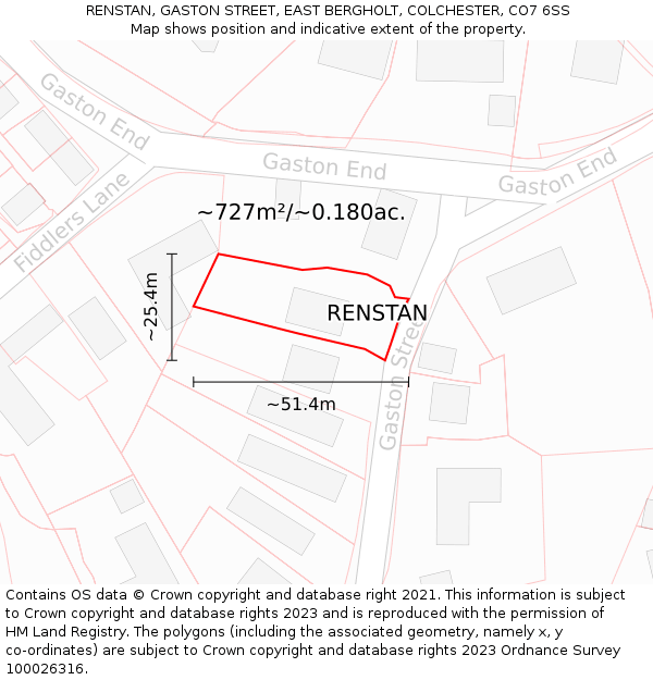 RENSTAN, GASTON STREET, EAST BERGHOLT, COLCHESTER, CO7 6SS: Plot and title map