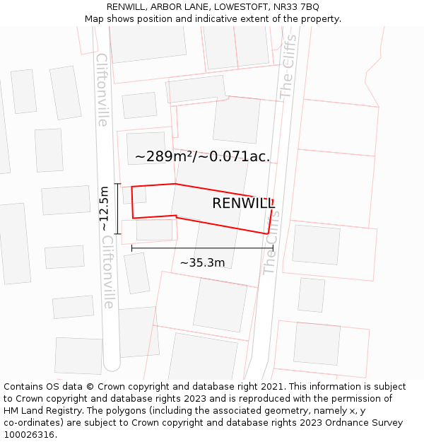 RENWILL, ARBOR LANE, LOWESTOFT, NR33 7BQ: Plot and title map