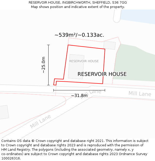 RESERVOIR HOUSE, INGBIRCHWORTH, SHEFFIELD, S36 7GG: Plot and title map