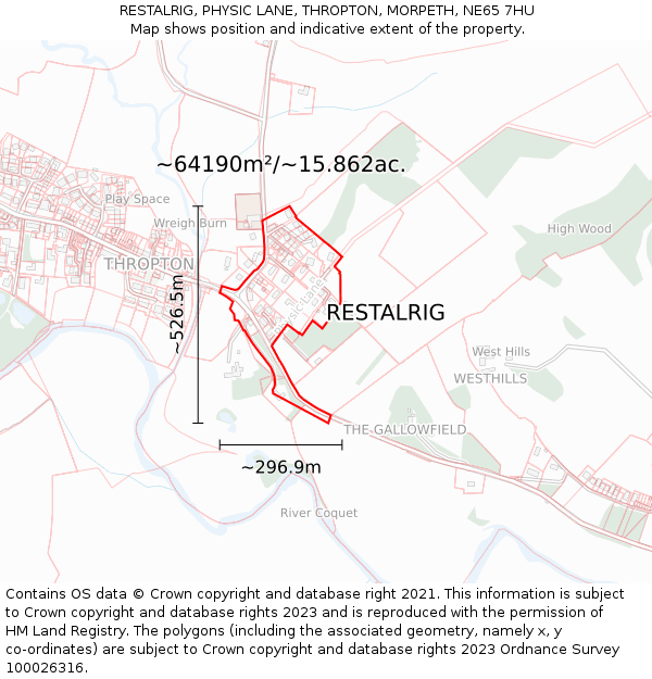 RESTALRIG, PHYSIC LANE, THROPTON, MORPETH, NE65 7HU: Plot and title map