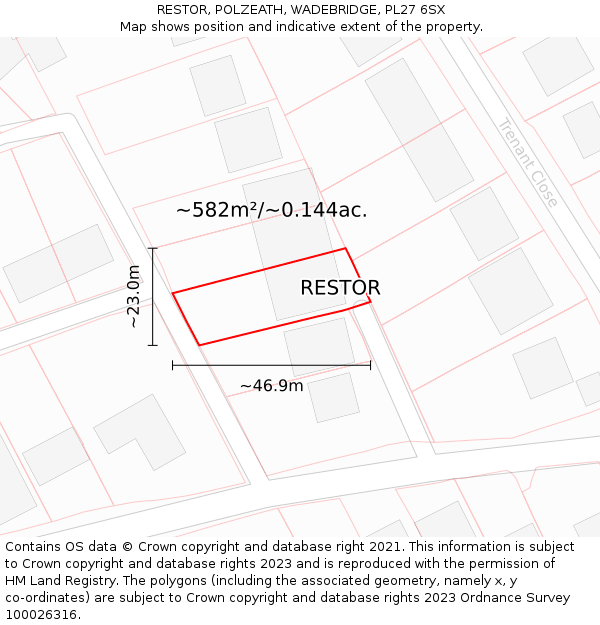 RESTOR, POLZEATH, WADEBRIDGE, PL27 6SX: Plot and title map