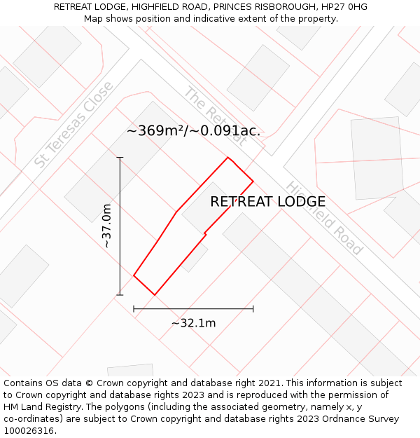 RETREAT LODGE, HIGHFIELD ROAD, PRINCES RISBOROUGH, HP27 0HG: Plot and title map