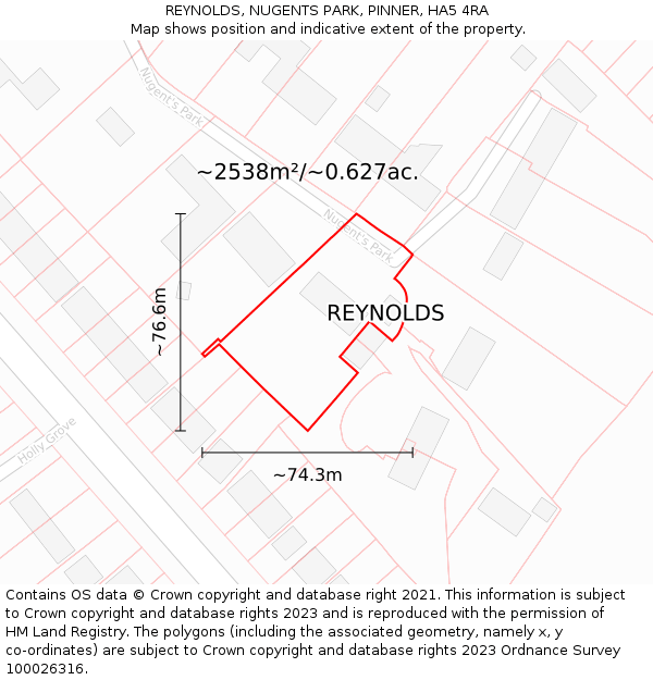 REYNOLDS, NUGENTS PARK, PINNER, HA5 4RA: Plot and title map