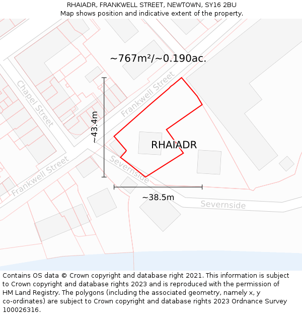 RHAIADR, FRANKWELL STREET, NEWTOWN, SY16 2BU: Plot and title map