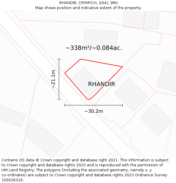 RHANDIR, CRYMYCH, SA41 3RN: Plot and title map