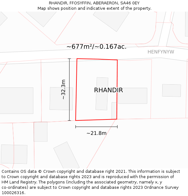RHANDIR, FFOSYFFIN, ABERAERON, SA46 0EY: Plot and title map
