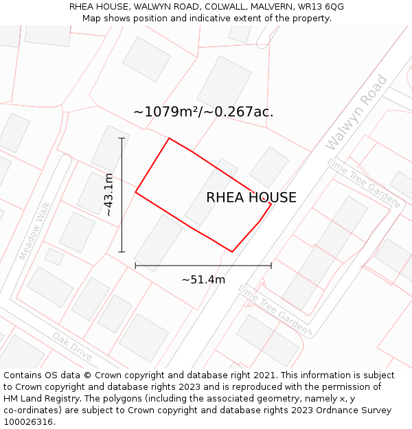 RHEA HOUSE, WALWYN ROAD, COLWALL, MALVERN, WR13 6QG: Plot and title map