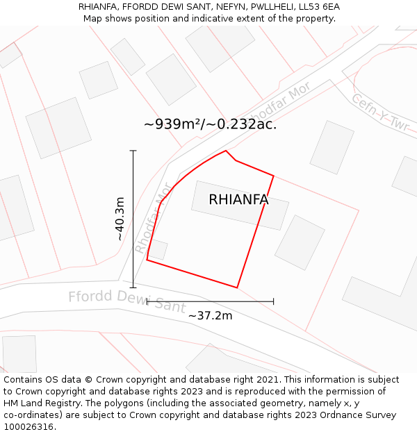 RHIANFA, FFORDD DEWI SANT, NEFYN, PWLLHELI, LL53 6EA: Plot and title map