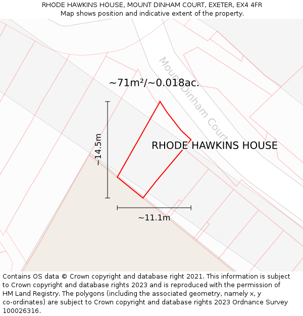 RHODE HAWKINS HOUSE, MOUNT DINHAM COURT, EXETER, EX4 4FR: Plot and title map