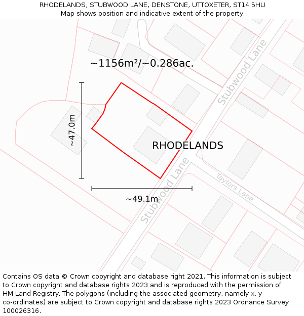 RHODELANDS, STUBWOOD LANE, DENSTONE, UTTOXETER, ST14 5HU: Plot and title map