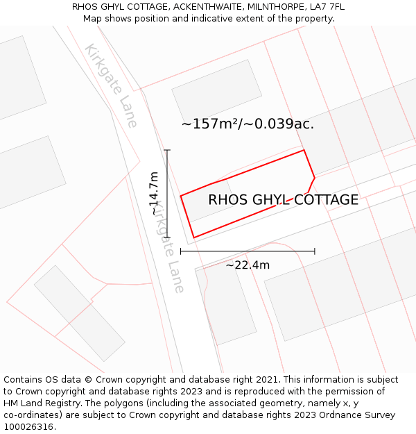RHOS GHYL COTTAGE, ACKENTHWAITE, MILNTHORPE, LA7 7FL: Plot and title map