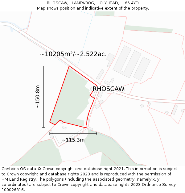 RHOSCAW, LLANFWROG, HOLYHEAD, LL65 4YD: Plot and title map