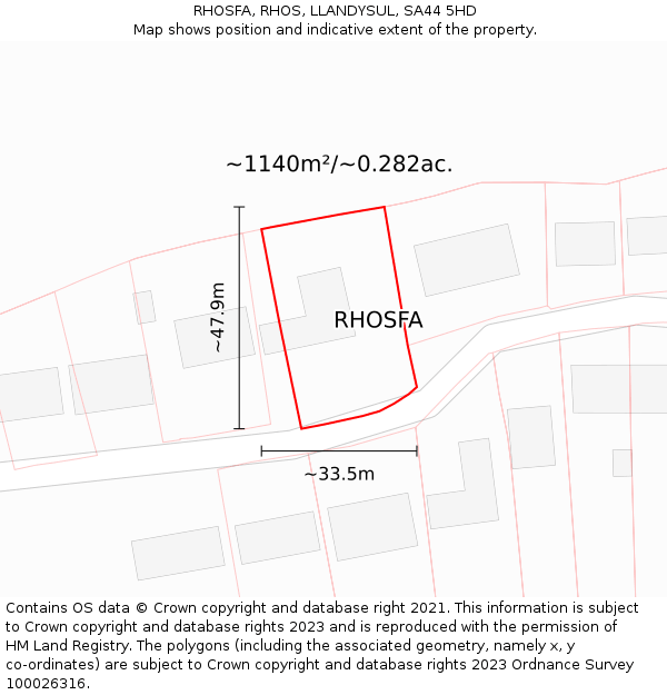 RHOSFA, RHOS, LLANDYSUL, SA44 5HD: Plot and title map