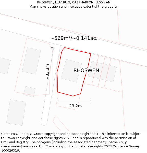 RHOSWEN, LLANRUG, CAERNARFON, LL55 4AN: Plot and title map