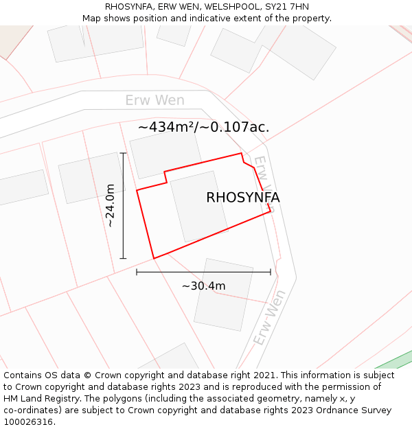 RHOSYNFA, ERW WEN, WELSHPOOL, SY21 7HN: Plot and title map