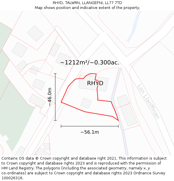 RHYD, TALWRN, LLANGEFNI, LL77 7TD: Plot and title map