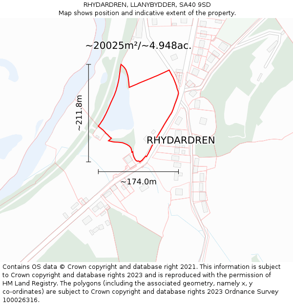 RHYDARDREN, LLANYBYDDER, SA40 9SD: Plot and title map