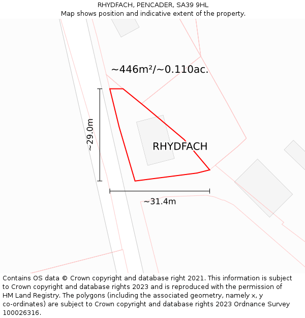RHYDFACH, PENCADER, SA39 9HL: Plot and title map