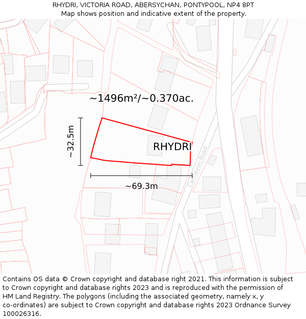 RHYDRI, VICTORIA ROAD, ABERSYCHAN, PONTYPOOL, NP4 8PT: Plot and title map