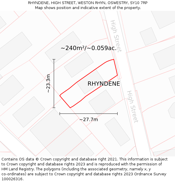 RHYNDENE, HIGH STREET, WESTON RHYN, OSWESTRY, SY10 7RP: Plot and title map