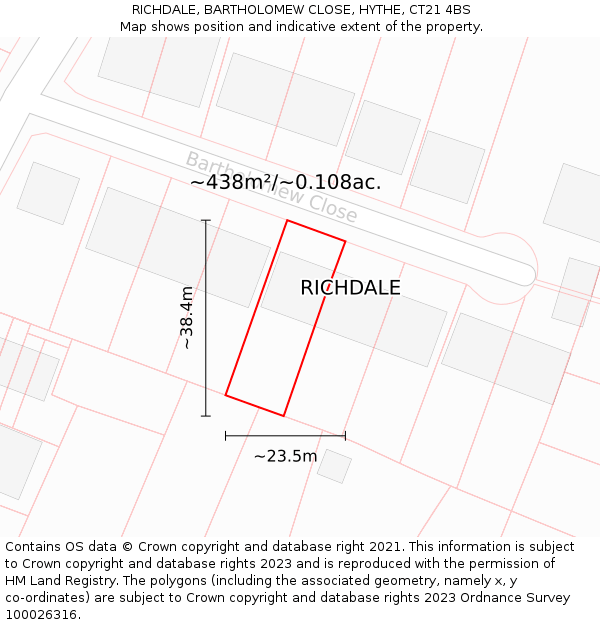 RICHDALE, BARTHOLOMEW CLOSE, HYTHE, CT21 4BS: Plot and title map