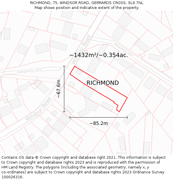 RICHMOND, 75, WINDSOR ROAD, GERRARDS CROSS, SL9 7NL: Plot and title map
