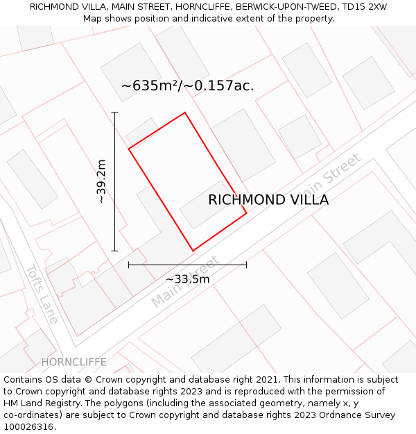 RICHMOND VILLA, MAIN STREET, HORNCLIFFE, BERWICK-UPON-TWEED, TD15 2XW: Plot and title map