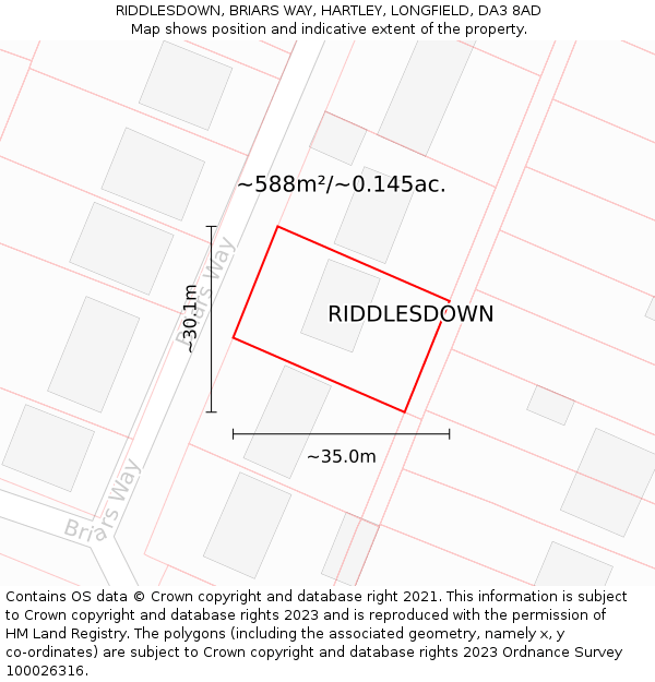 RIDDLESDOWN, BRIARS WAY, HARTLEY, LONGFIELD, DA3 8AD: Plot and title map