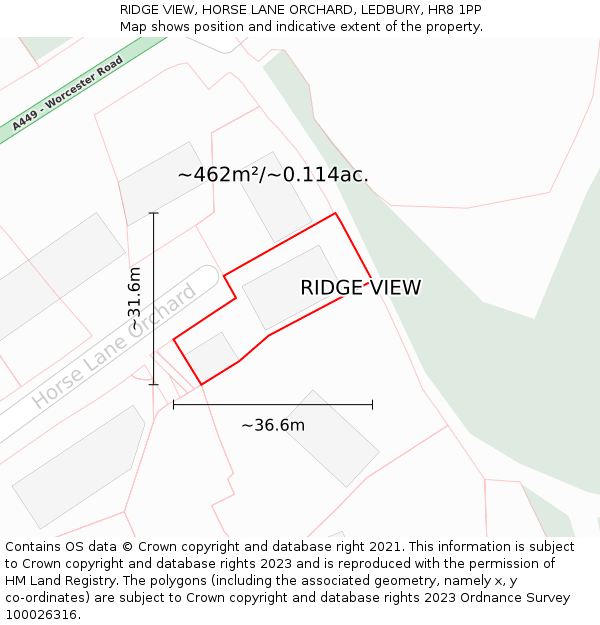 RIDGE VIEW, HORSE LANE ORCHARD, LEDBURY, HR8 1PP: Plot and title map