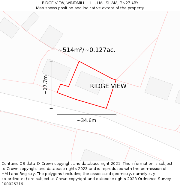 RIDGE VIEW, WINDMILL HILL, HAILSHAM, BN27 4RY: Plot and title map