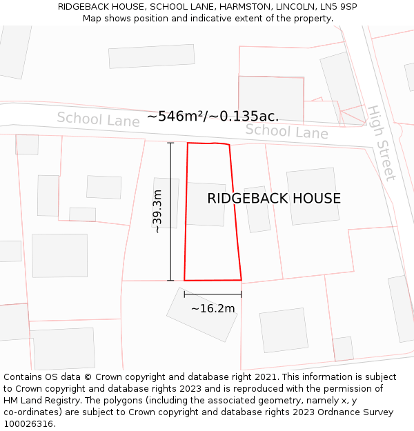 RIDGEBACK HOUSE, SCHOOL LANE, HARMSTON, LINCOLN, LN5 9SP: Plot and title map