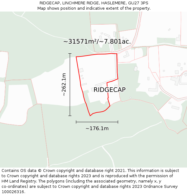 RIDGECAP, LINCHMERE RIDGE, HASLEMERE, GU27 3PS: Plot and title map
