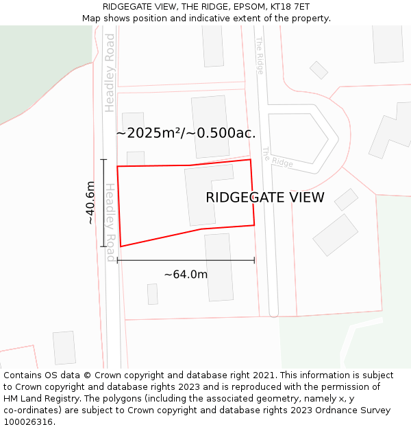 RIDGEGATE VIEW, THE RIDGE, EPSOM, KT18 7ET: Plot and title map