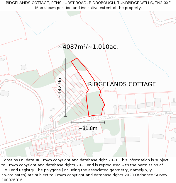 RIDGELANDS COTTAGE, PENSHURST ROAD, BIDBOROUGH, TUNBRIDGE WELLS, TN3 0XE: Plot and title map