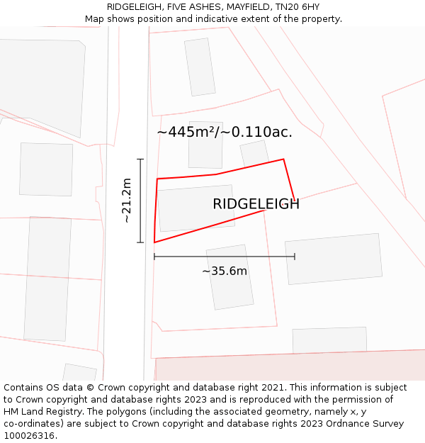 RIDGELEIGH, FIVE ASHES, MAYFIELD, TN20 6HY: Plot and title map