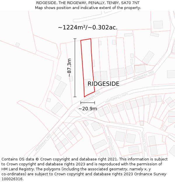 RIDGESIDE, THE RIDGEWAY, PENALLY, TENBY, SA70 7NT: Plot and title map