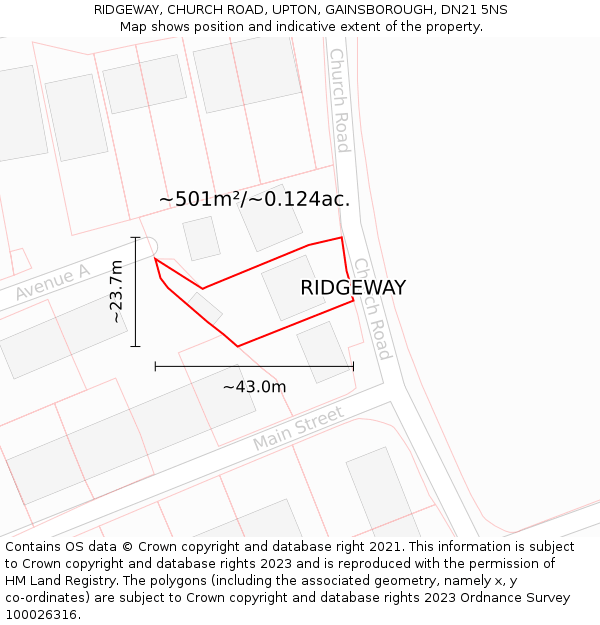 RIDGEWAY, CHURCH ROAD, UPTON, GAINSBOROUGH, DN21 5NS: Plot and title map
