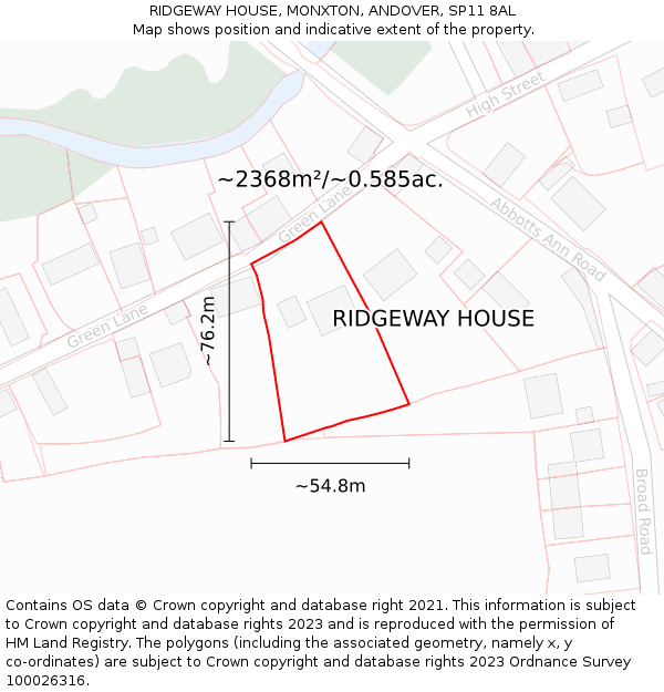 RIDGEWAY HOUSE, MONXTON, ANDOVER, SP11 8AL: Plot and title map