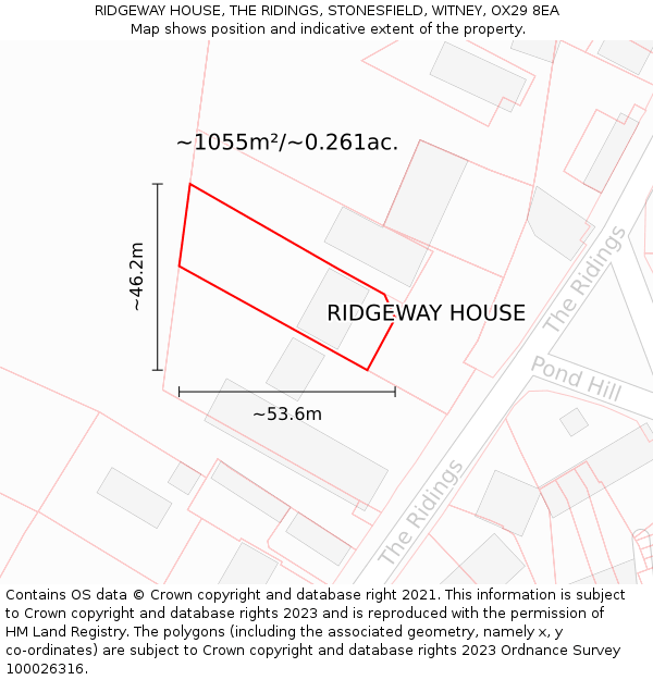 RIDGEWAY HOUSE, THE RIDINGS, STONESFIELD, WITNEY, OX29 8EA: Plot and title map