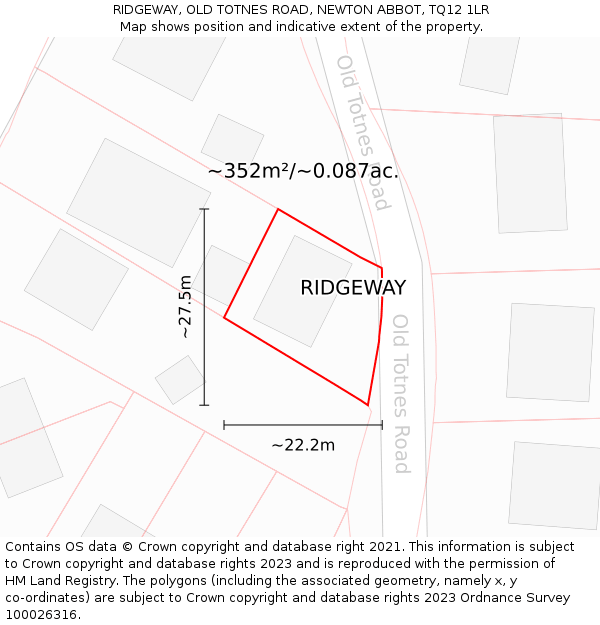 RIDGEWAY, OLD TOTNES ROAD, NEWTON ABBOT, TQ12 1LR: Plot and title map